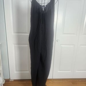 Gentle Fawn Matilda Black Jumpsuit Womens L Cotton Wide Leg Strappy Tie Front